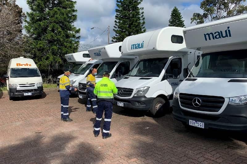 Motor homes at the Victory Park Caravan Park in Wilcannia, NSW.