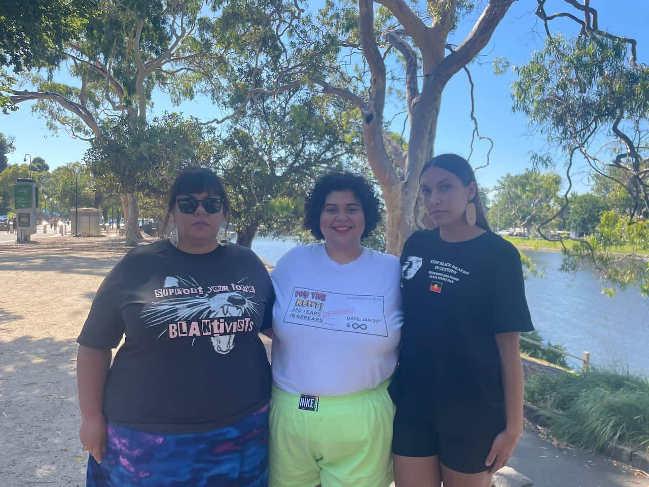 WAR members, Crystal McKinnon, Tarneen Onus Williams and Apryl Day.