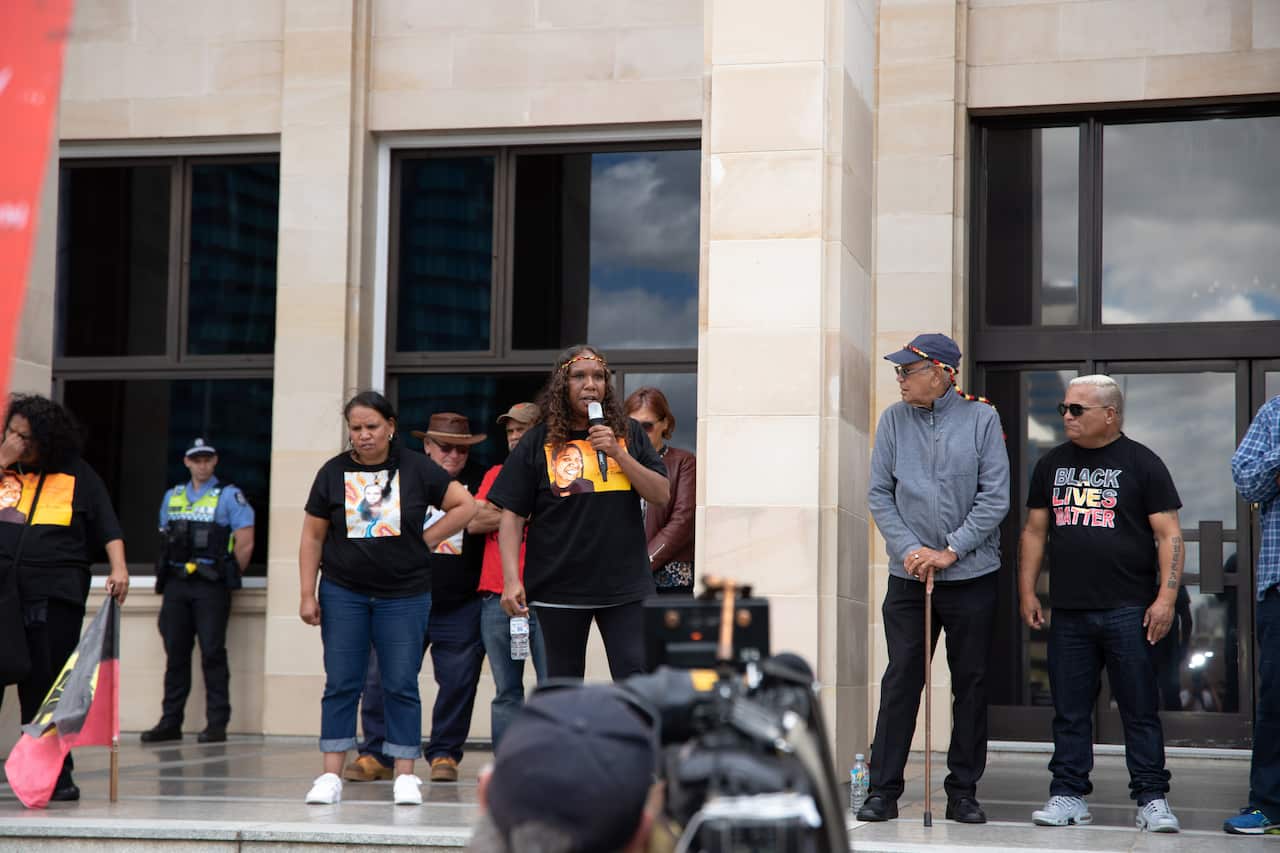 Bernadette Clarke at rally