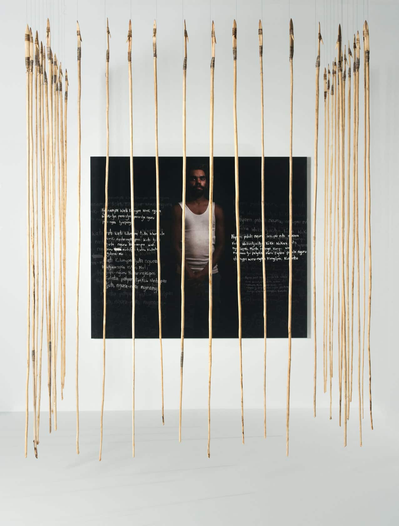 MAGNT; 34th NATSIAA 2017; Winner; Artists Anwar Young, Unrupa Rhonda Dick and Frank Young. Title; Kulata Tjuta - Wati Kulunya tjukurpa (Many Spears - Young fella Story)