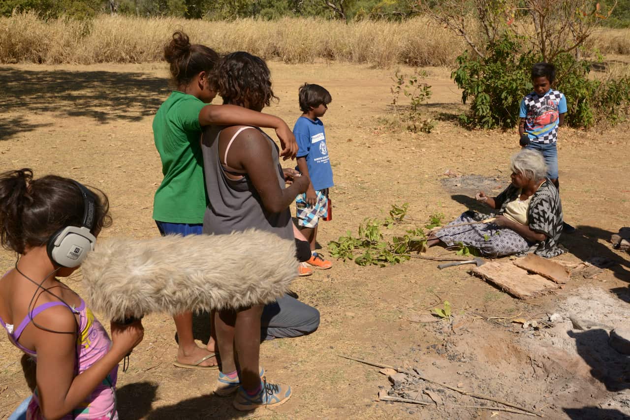 Senior Nyikina Cultural Custodian Annie Nayina Milgin passing on the teachings of Woonyoomboo on Nyikina Country