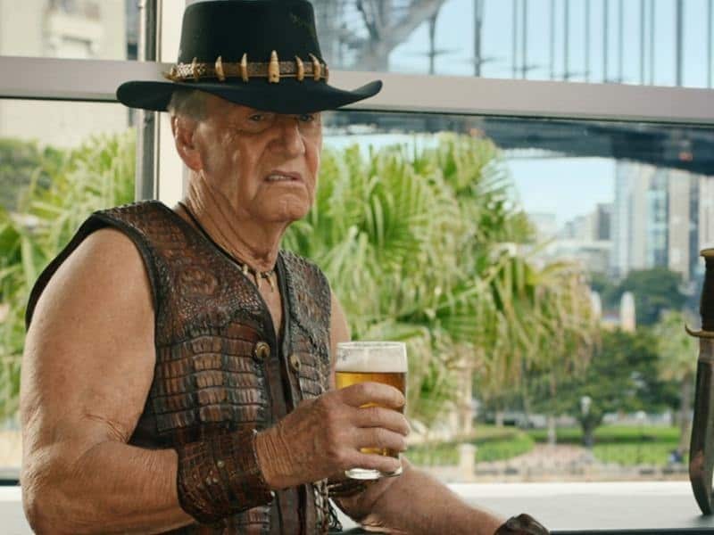 Paul Hogan starring in a Crocodile Dundee inspired TV commercial