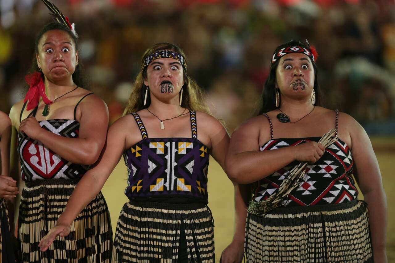 Maori from New Zealand take part in the parade of indigenous beauty at World Indigenous Games on October 24, 2015.
