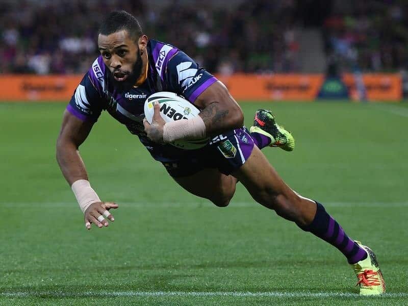 Josh Addo-Carr of the Storm scores a try