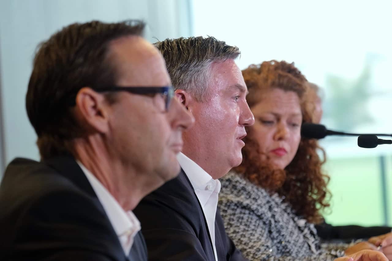 Collingwood CEO Mark Anderson, Collingwood President Eddie McGuire and Board Member Jodie Sizer