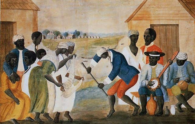 The Old Plantation, ca. 1785 - 1795. Earliest known American painting to picture a banjo-like instrument. 