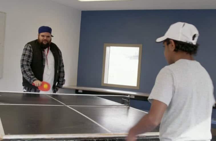 Briggs plays table tennis with one the the young men at Reiby Juvenile Justice Centre (VICE)