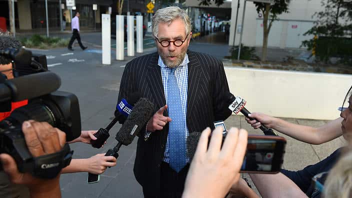 Tony Morris QC, representing QUT student Calum Thwaites, speaks to the media outside the Federal Court in Brisbane