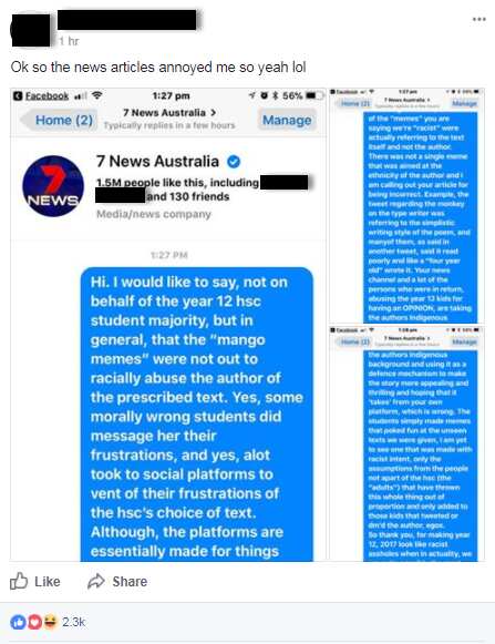 One student sent a lengthy message to 7 News, claiming that the students had been misrepresented.