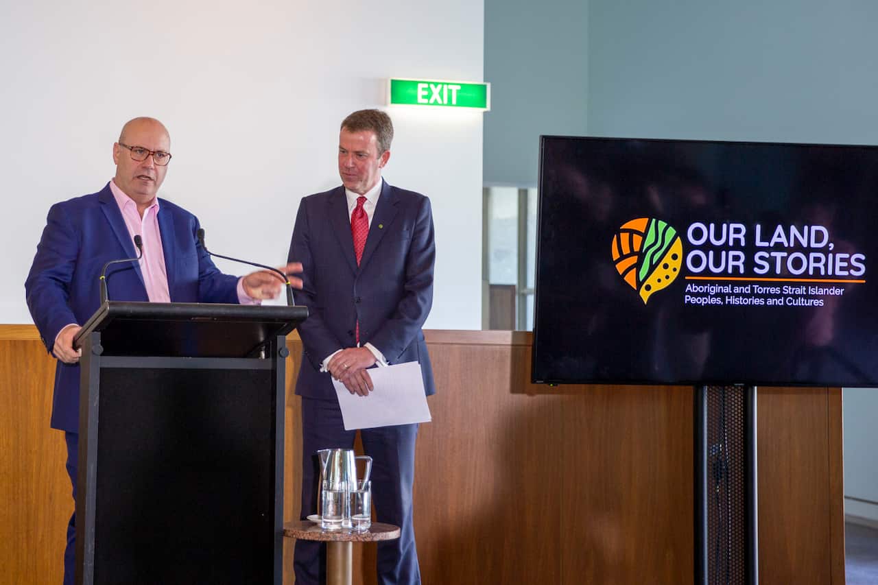 1.	AIATSIS CEO Craig Ritchie with the Hon Dan Tehan MP, Minister for Education at the Our Land, Our Stories launch at Parliament House.