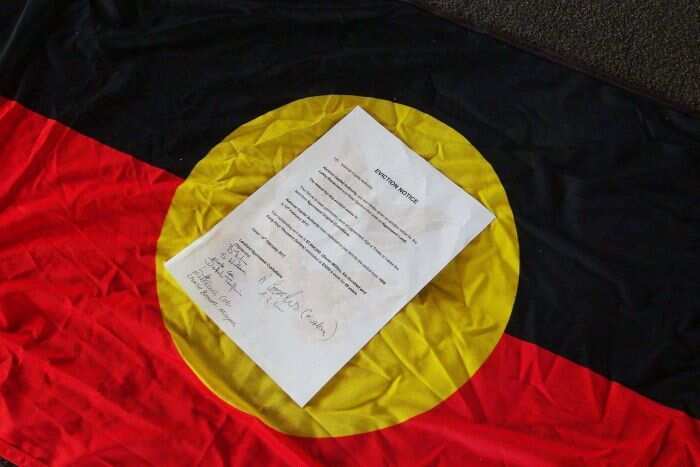 Aboriginal tent embassy eviction notice Canberra Koori Rose Garden AFP protest