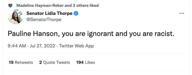 Lidia Thorpe tweet