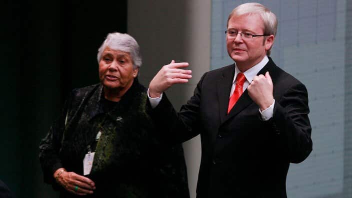 Lowitja O'Donoghue Kevin Rudd following his National Apology