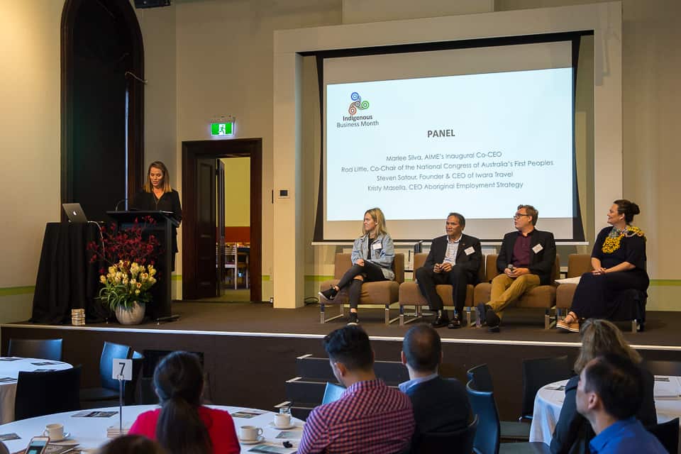 MC Mayrah Sonter with panel members at the 'Celebrating Leadership' event in Sydney 