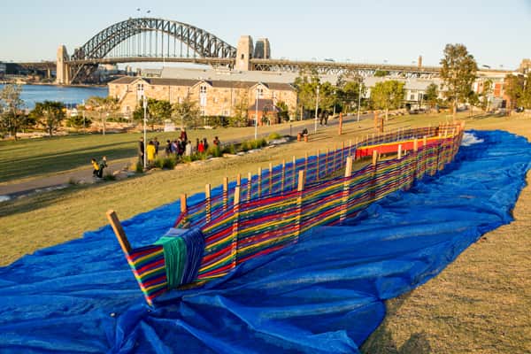 Yuin artist and weaver Deirdre Martins nawi project for Sculpture at Baranagaroo