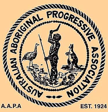 The AAPA's logo, depicting an Aboriginal man with spear and boomerang. 