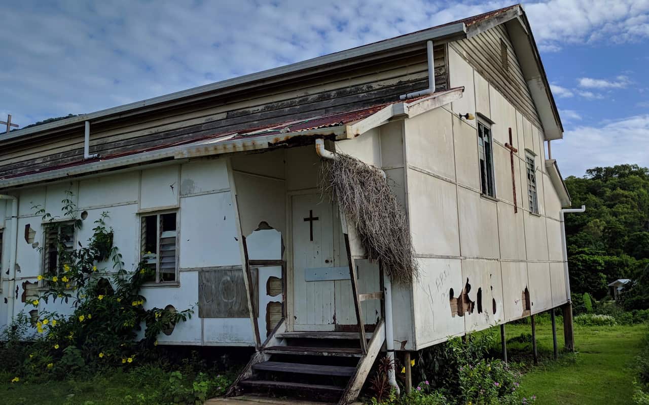 NITV USE ONLY:An abandoned church on Palm Island. Stolen children were allowed out of their locked dormitories to attend services and weddings.
