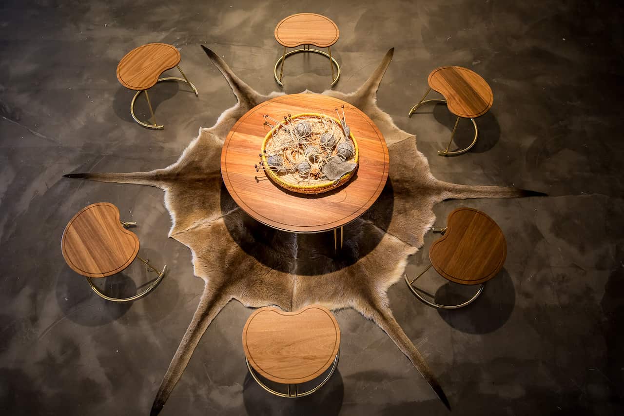 Campfire scene recreated for the exhibition