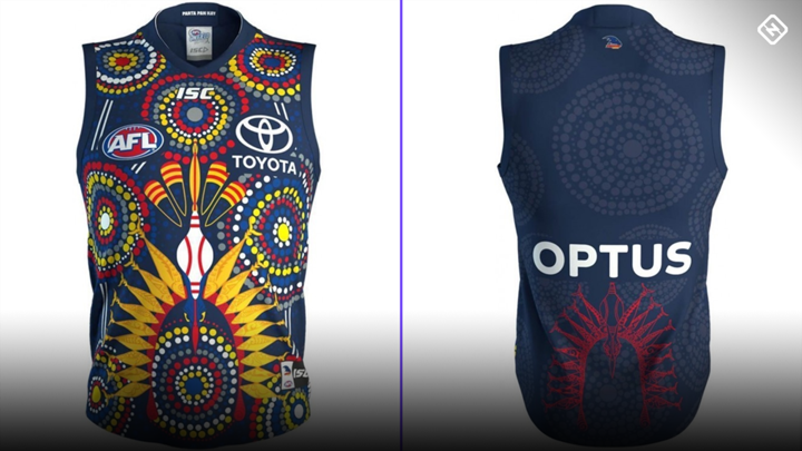 The Adelaide Crows guernsey The main design is a Torres Strait Islander headdress, called a Dhoeri (Deri)