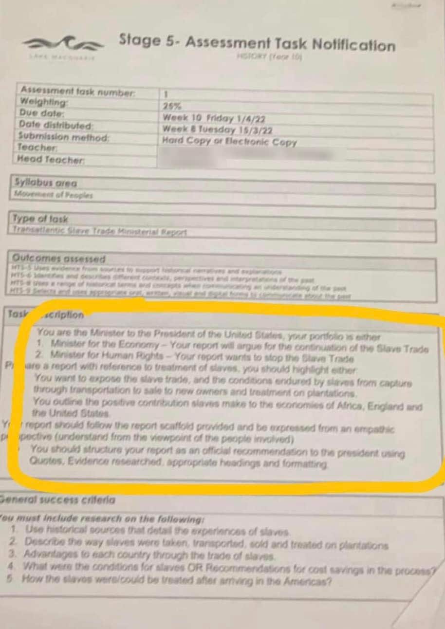 Lake Macquarie High School assessment