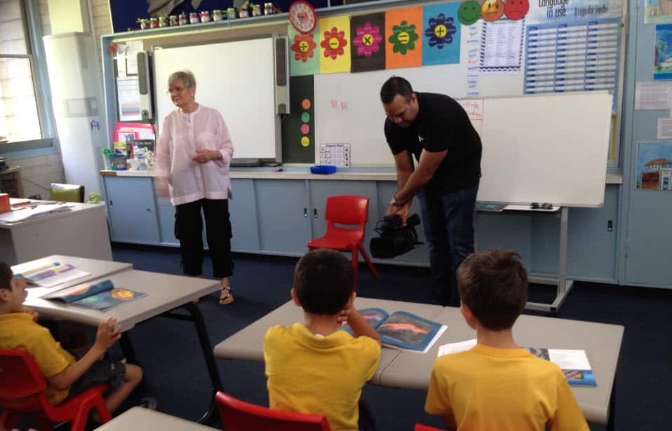 Craig Quartermaine filming year 2 students at Westminster Primary, Perth. 