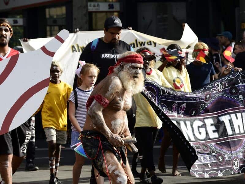 Invasion Day protesters in in Adelaide on Australia Day.