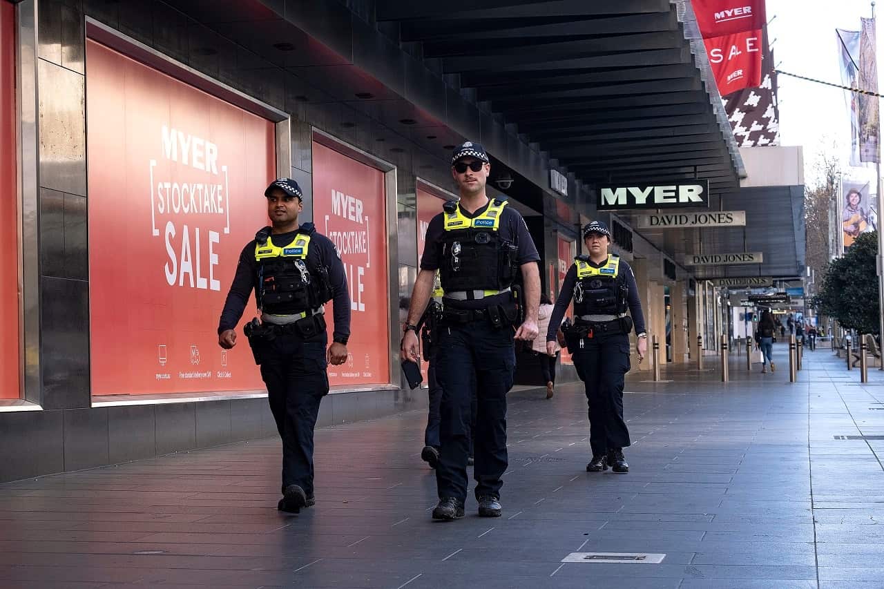 Victoria Police patrol the streets.