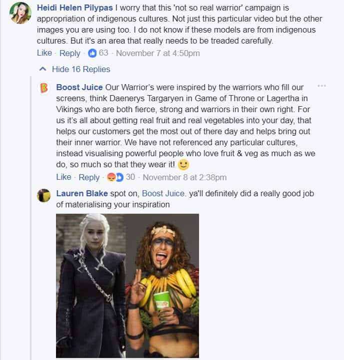 Reactions to Boost Juice campaing on Facebook.