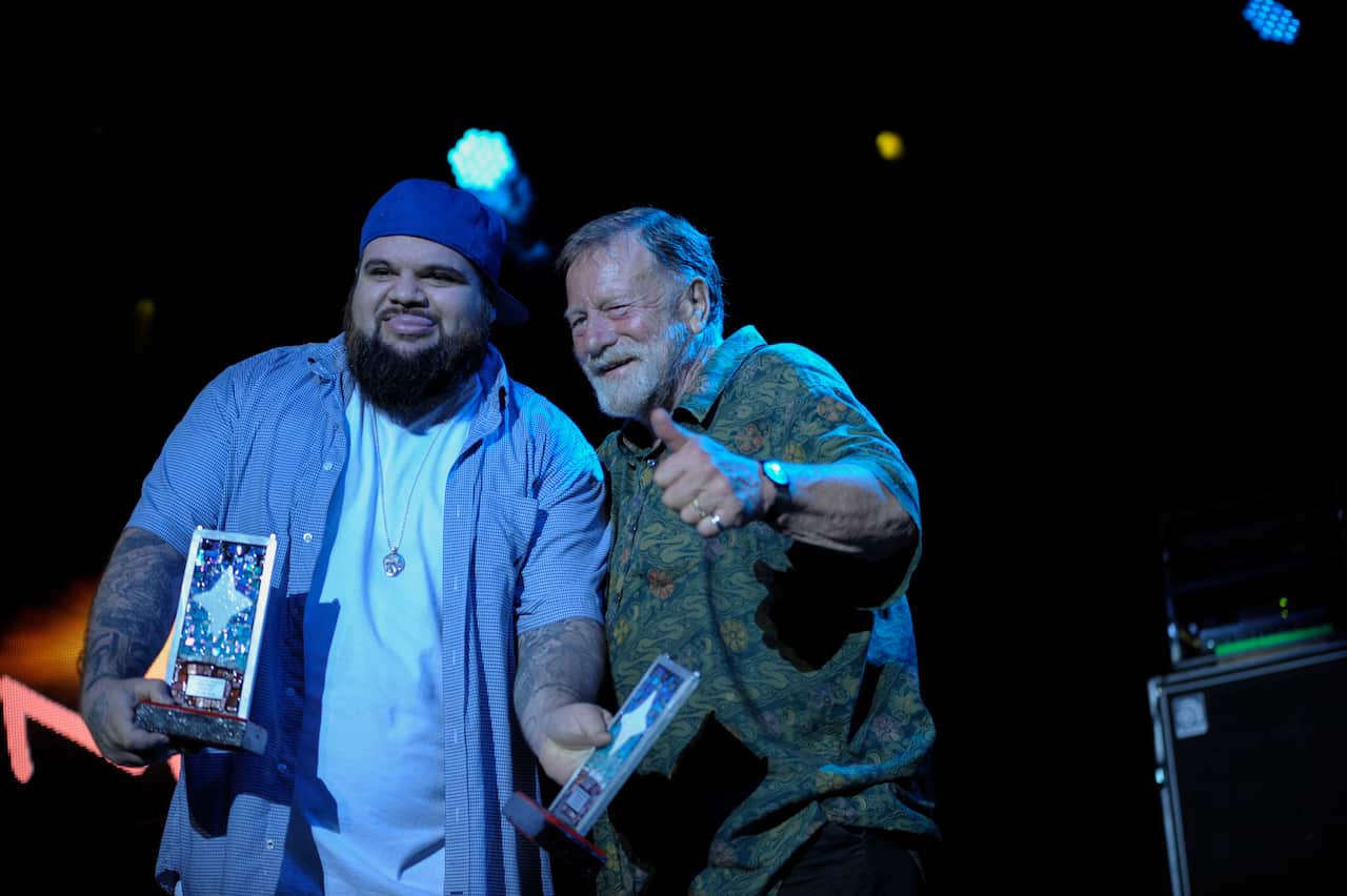 NIMA Album of the Year winner Briggs (left) with actor Jack Thompson