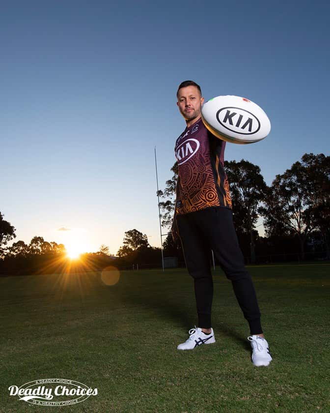Scott Prince wearing the Broncos 2020 Indigenous jersey.