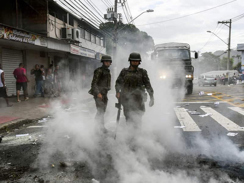 Brazilian Army on the streets during a violent protest
