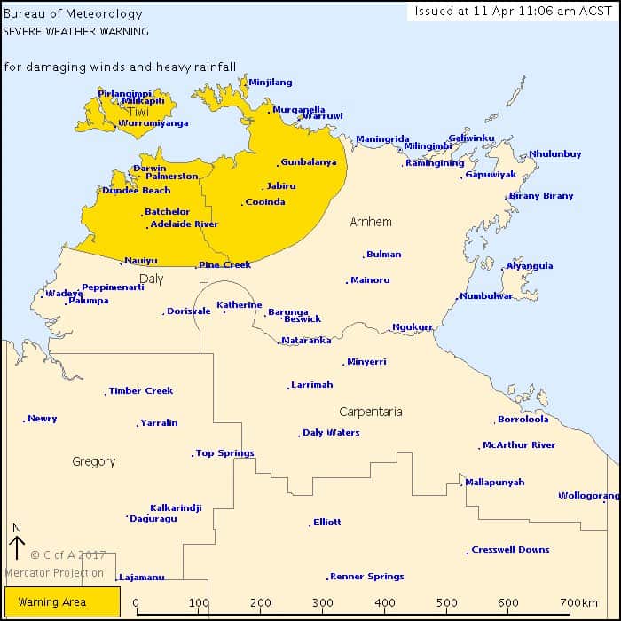 Tropical low expected to form into a category one cyclone in the Tiwi Islands of the Northern Terrritory.