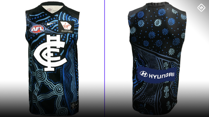 The Carlton guernsey has been designed by Shelley Ware, a proud Yankunytjatjara and Wirangu women from South Australia