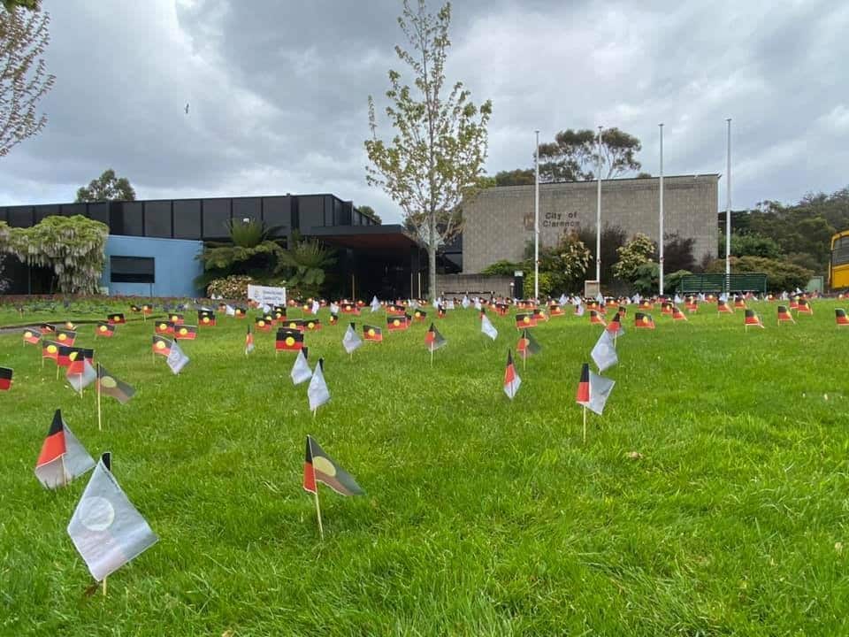 Photo of flags at the Clarence City Council lawns