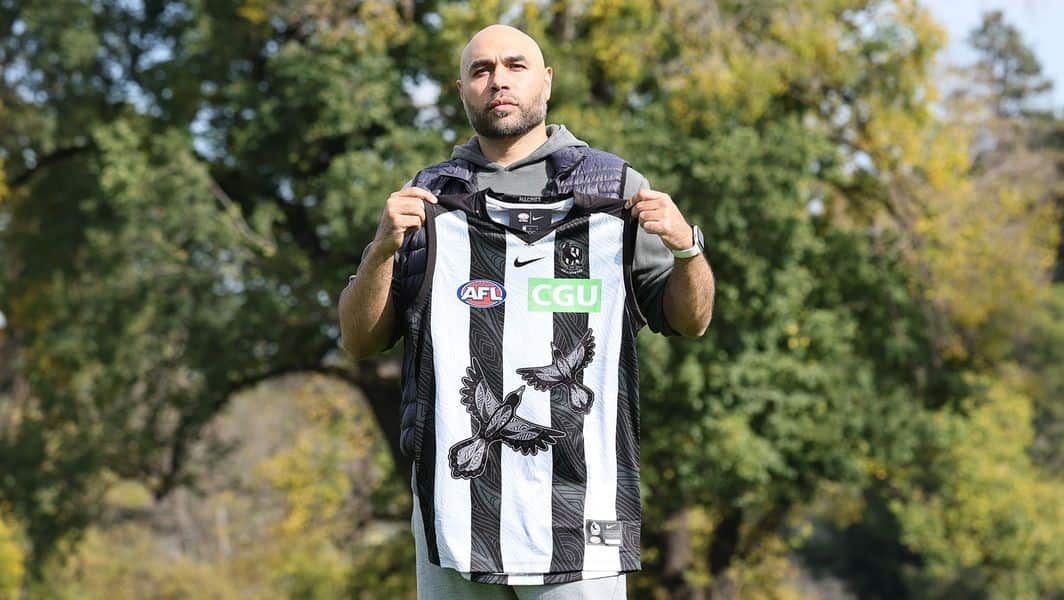 Collingwood's jersey, designed by Gunditjmara man Dixon Patten.
