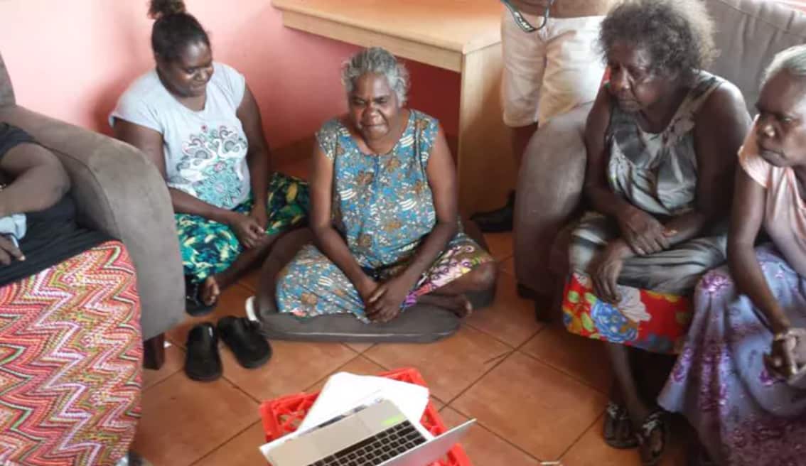 November 2016 (left to right) Seraine Namundja, Donna Nadjamerrek, Julie Narndal and Cheryl Nadjalaburnburn preparing a new course in Bininj Kunwok, an Indigenous language in the Northern Territory. (Cathy Bow)