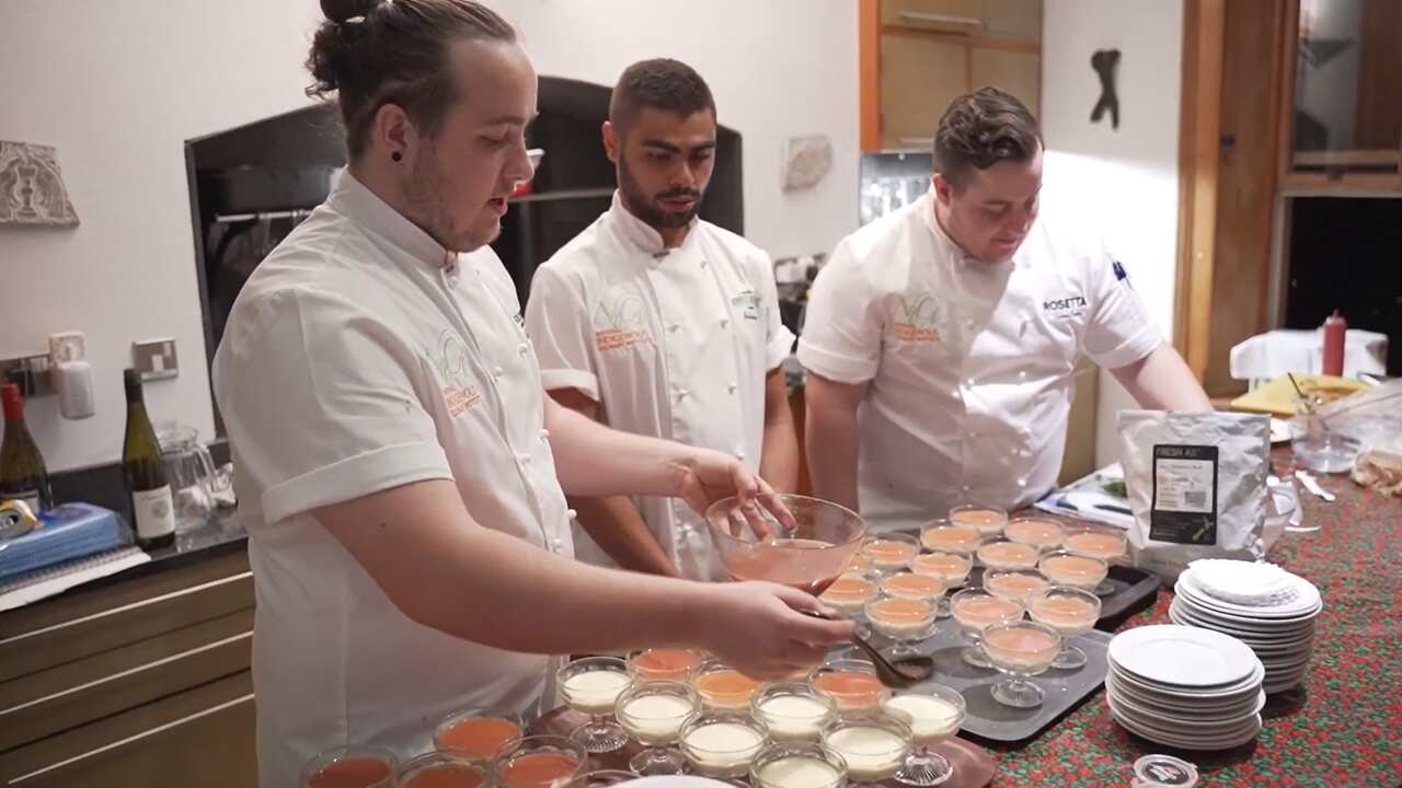 Sam and Luke Bourke making panacotta in Ireland.