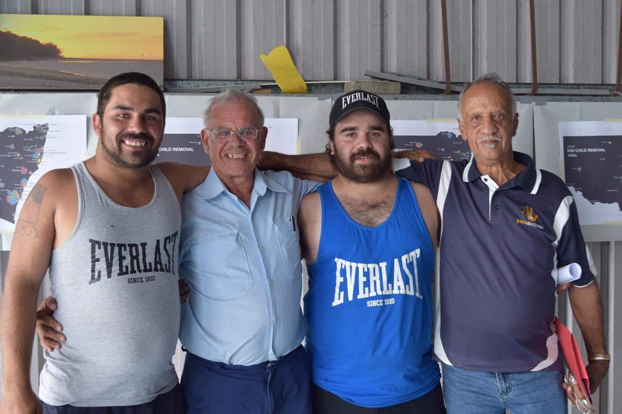 Uncle Michael (centre) is pictured with his two sons William and Bobbee Dixon at 'Family Healing at the former Kinchela Boys Home site.