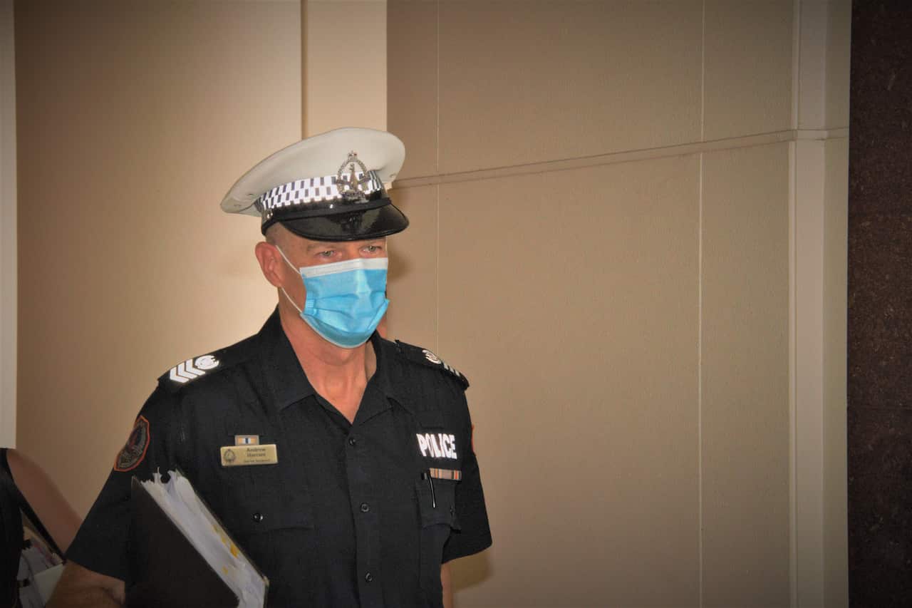 Detective Senior Sergeant Andrew Barram leaves court