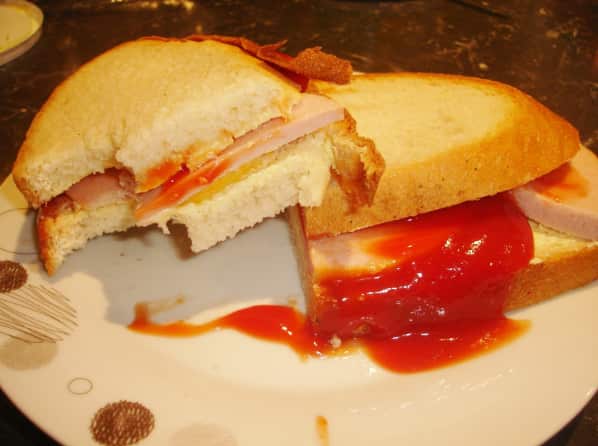 Devon and tomato sauce sandwich