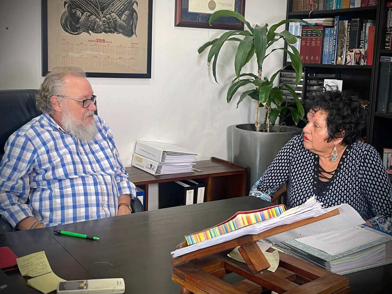 Lawyer John Lawrence meets with campaigner Donna Hunter