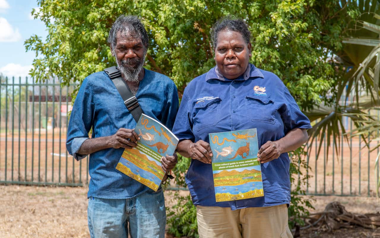 two people holding the atlas