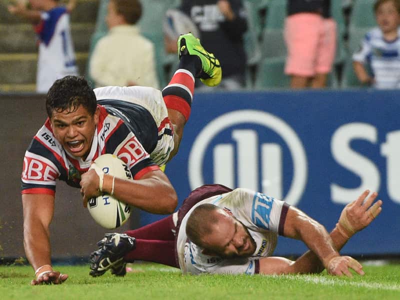 Sydney Roosters rookie Latrell Mitchell is denied a try