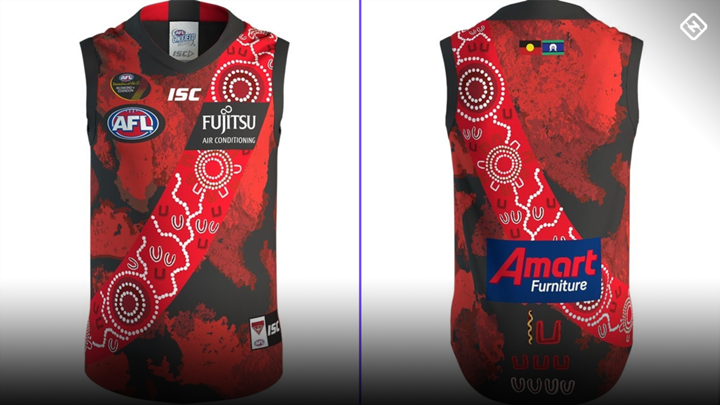 The 2019 Essendon guernsey has 'Red & Black for the Essendon colors  As well as Red for the Mother Earth & Black for the people.