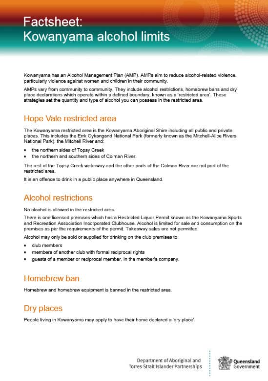 Factsheet: Kowanyama alcohol limits
