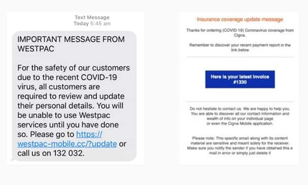 Fake banking and insurance messages
