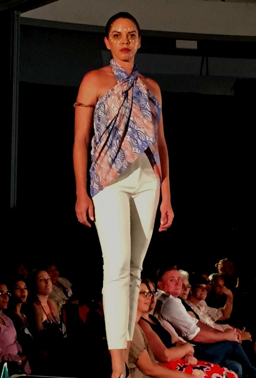 An Indigenous model at the NT Aboriginal Fashion Showcase in Darwin. 