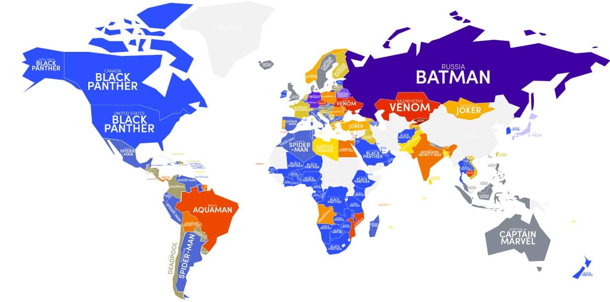 Favourite superhero movies of the world, according to search data.