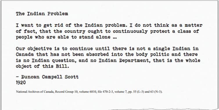 Excerpt from the 1920 testimony of Duncan Campell Scott