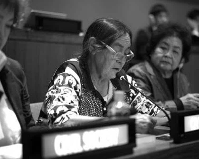 Sue Coleman-Haseldine speaking at the UN
